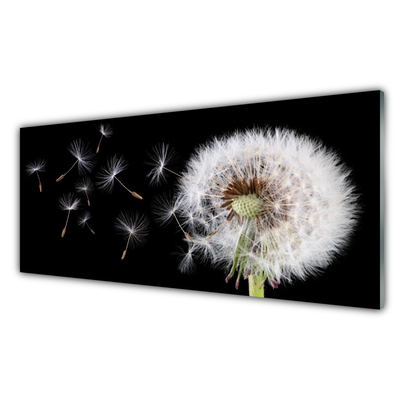 Tablou pe sticla Păpădie Floral Alb Negru