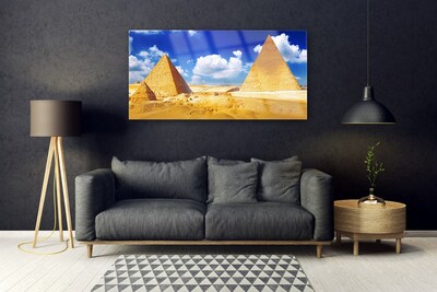 Tablou pe sticla Desert Piramidele Peisaj Galben Albastru