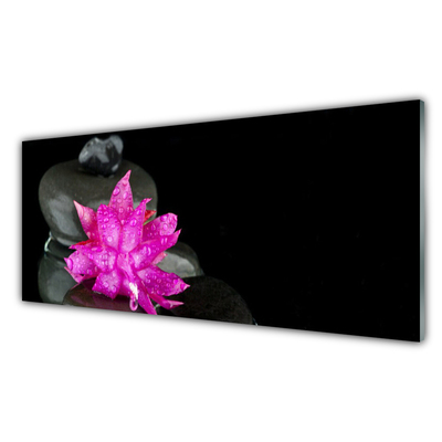 Tablou pe sticla Pietrele florale flori roz gri