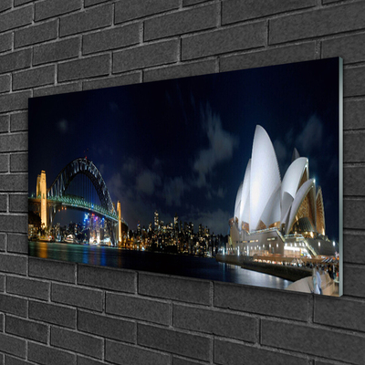 Tablou pe sticla Sydney Bridge City Arhitectură Alb Albastru Negru