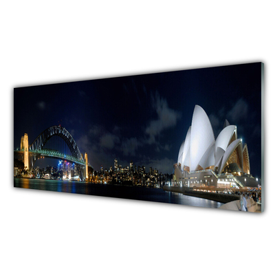 Tablou pe sticla Sydney Bridge City Arhitectură Alb Albastru Negru