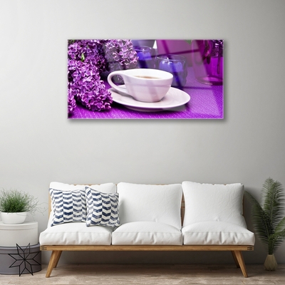 Tablou pe sticla Cupa Flori Floral Alb Roz Violet