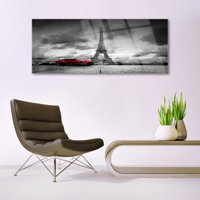 Tablou pe sticla Eiffelturm auto Paris Arhitectura Red Gray