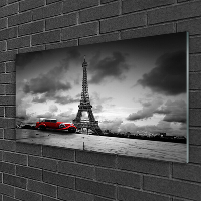 Tablou pe sticla Eiffelturm auto Paris Arhitectura Red Gray