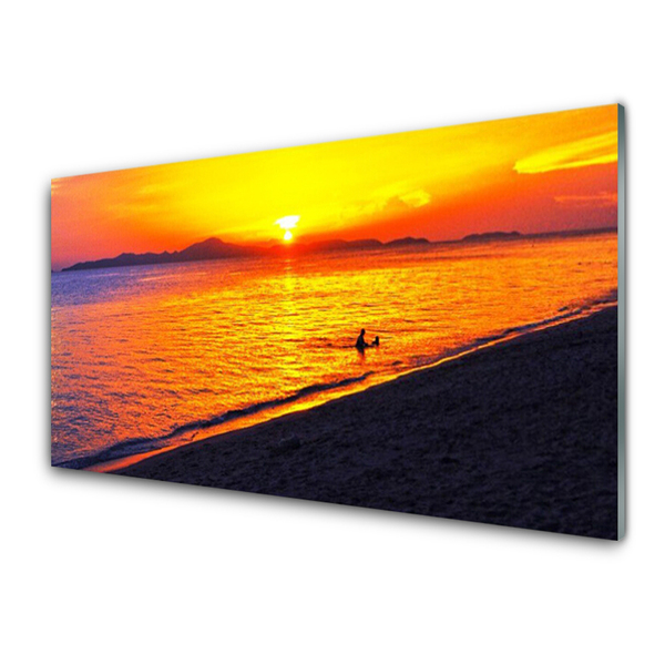 Tablou pe sticla Sea Sun Beach Peisaj Galben Gri Violet