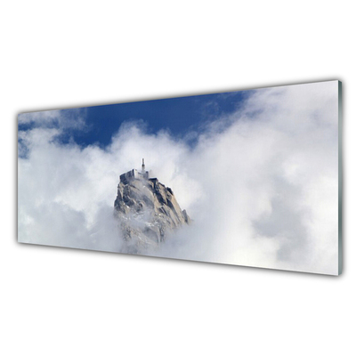 Tablou pe sticla Nori de munte Peisaj Alb Gri Albastru