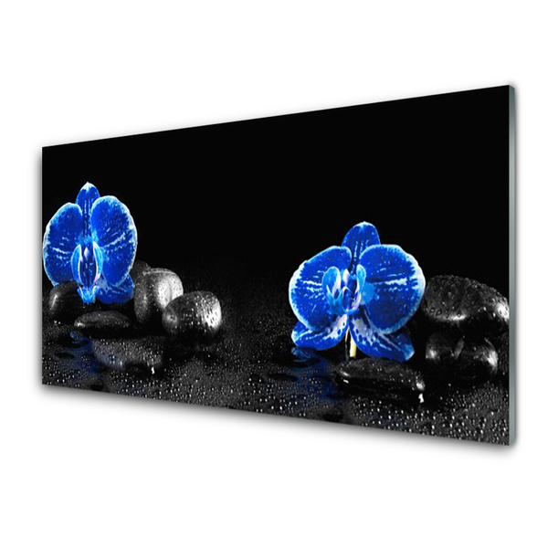 Tablou pe sticla Pietre florale flori albastru negru