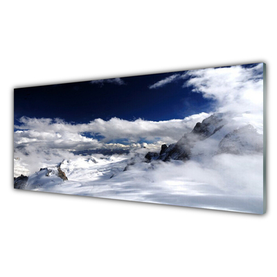 Tablou pe sticla Nori de munte Peisaj Gri Alb Violet