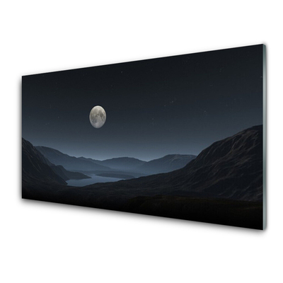 Tablou pe sticla Noapte Moon Peisaj Gri Negru