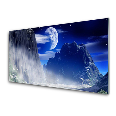 Tablou pe sticla Munții Peisaj de noapte Albastru Gri