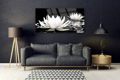 Tablou pe sticla Flori Floral Alb Negru