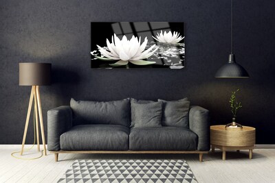 Tablou pe sticla Flori Floral Alb Negru