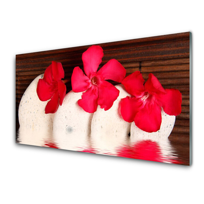Tablou pe sticla Pietrele florale flori Roșu Alb