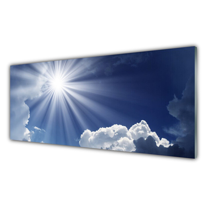 Tablou pe sticla Soare Peisaj Albastru Alb