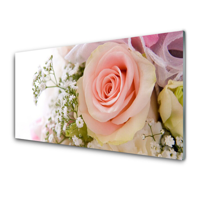 Tablou pe sticla Trandafiri Floral Roz Alb Verde
