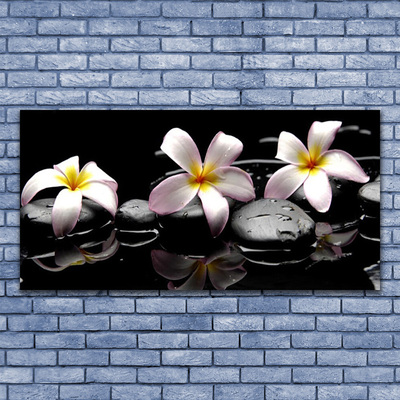 Tablou pe sticla Floare pietre Floral Alb Galben Negru
