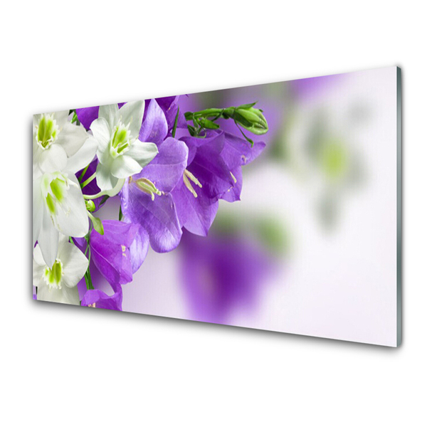 Tablou pe sticla Flori Floral Violet Alb