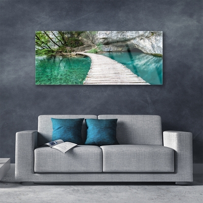 Tablou pe sticla Podul Lacul Alb Albastru Arhitectura