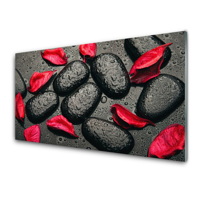 Tablou pe sticla Petale Stones Art Red Gray