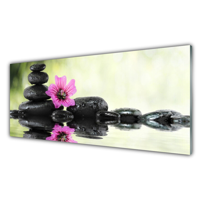 Tablou pe sticla Pietrele de flori Arta roz negru