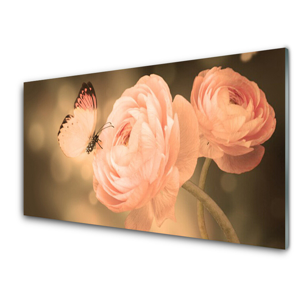 Tablou pe sticla Butterfly Trandafiri Natura Bej