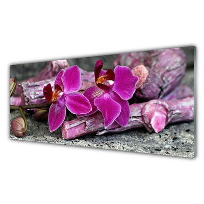 Tablou pe sticla Lemn Flori Floral Maro Rosu