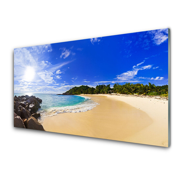 Tablou pe sticla Sun Sea Beach Peisaj Galben Albastru Maro