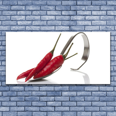 Tablou pe sticla Chili lingură Bucătărie Roșu Argint