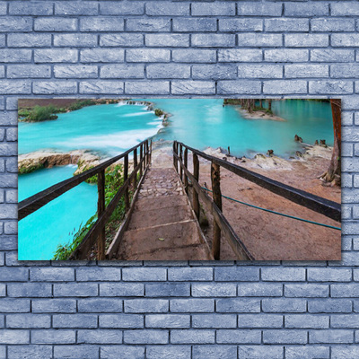 Tablou pe sticla Scari Lacul Arhitectura Maro Negru Albastru