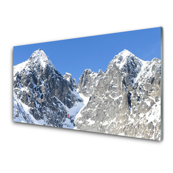 Tablou pe sticla Peisaj de munte Zapada Gri Alb