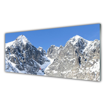 Tablou pe sticla Peisaj de munte Zapada Gri Alb