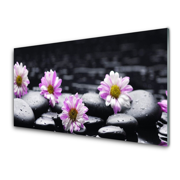 Tablou pe sticla Pietrele florale flori roz alb negru