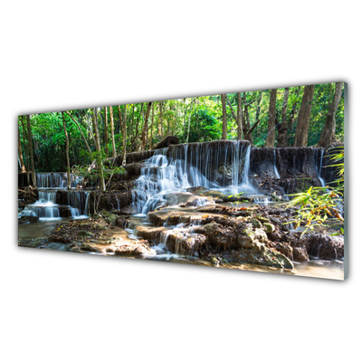 Tablou pe sticla Cascada Pădurea Verde Natura Brun Alb