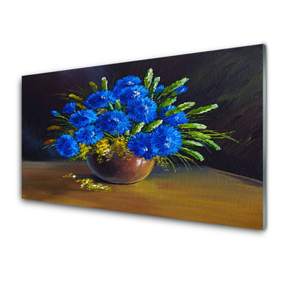 Tablou pe sticla Flori Floral Albastru Verde