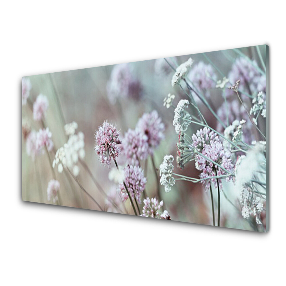 Tablou pe sticla Flori Floral Violet Alb