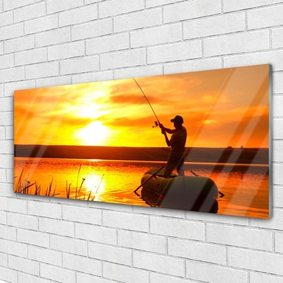 Tablou pe sticla Sea Sun Fisherman Peisaj galben