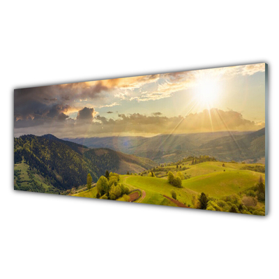 Tablou pe sticla Munții Peisaj Negru Verde