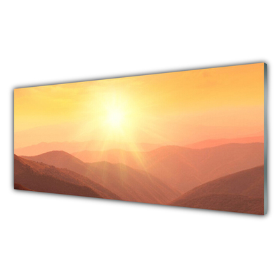 Tablou pe sticla Munții Sun Peisaj Galben Maro