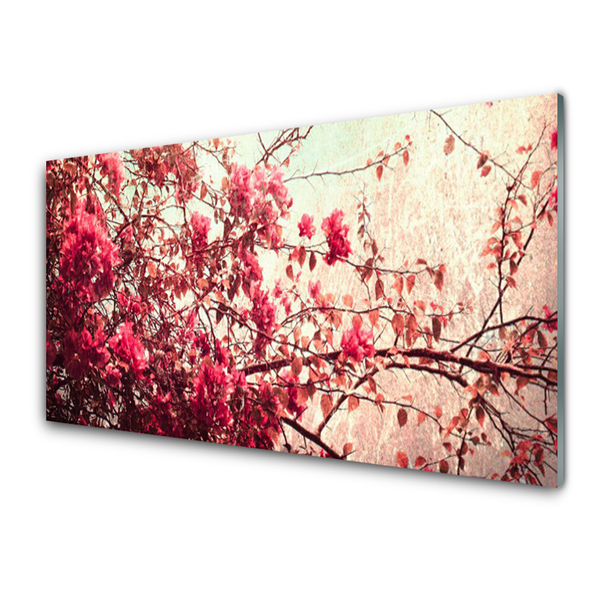 Tablou pe sticla Sucursale Frunze Natura Brown Orange