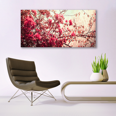 Tablou pe sticla Sucursale Frunze Natura Brown Orange
