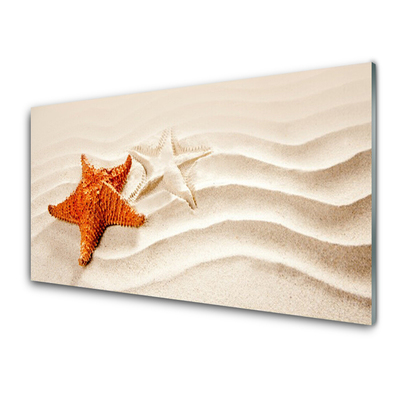Tablou pe sticla Starfish Sand Art Orange Alb Brun