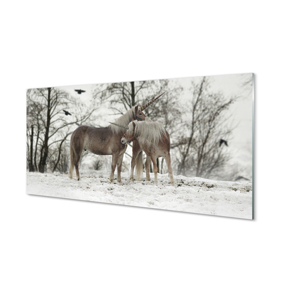 Panouri de sticlă Iarna unicorni pădure