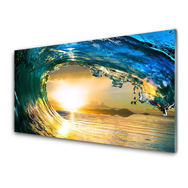 Tablouri acrilice Wave Sea Sunset Natura Albastru Galben
