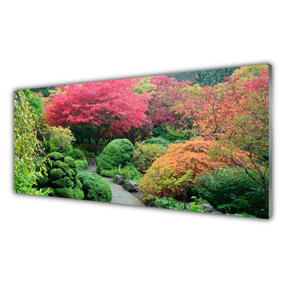 Tablouri acrilice Grădină de flori copac Natura Roz Verde Portocaliu