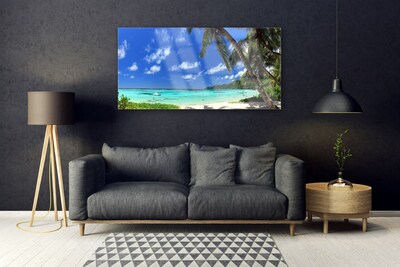 Tablouri acrilice Palm Sea peisaj copac Albastru Verde Maro