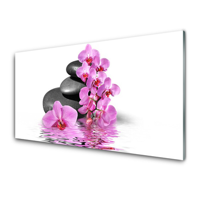 Tablouri acrilice Pietrele florale flori roz gri
