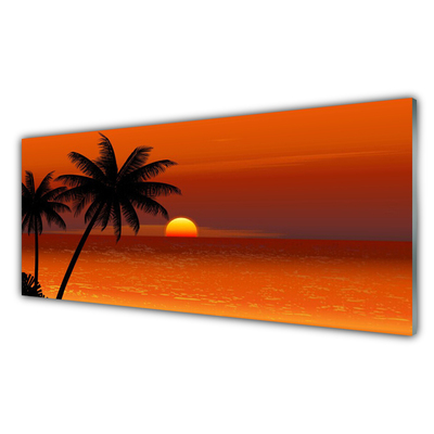 Tablouri acrilice Sea Palm Sun Peisaj Galben Negru