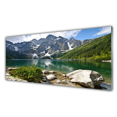 Tablouri acrilice Lacul Munții Peisaj Albastru Gri Alb