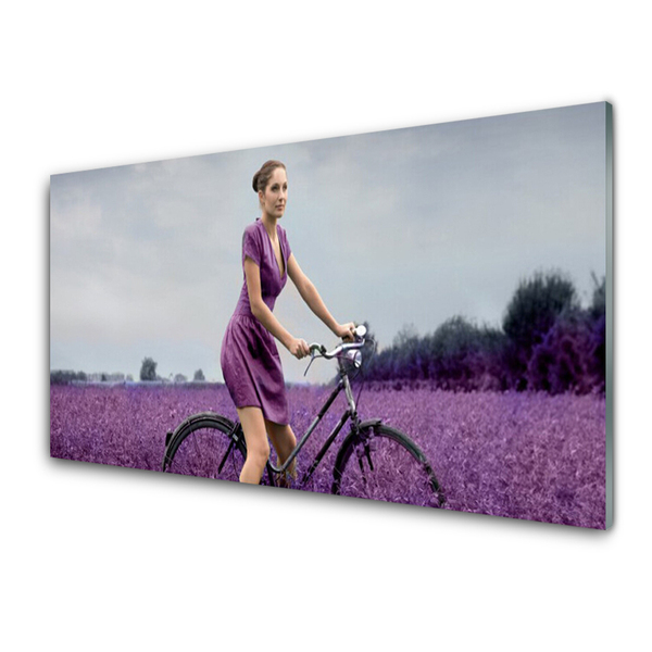 Tablouri acrilice Femeia biciclete Meadow Oameni roz