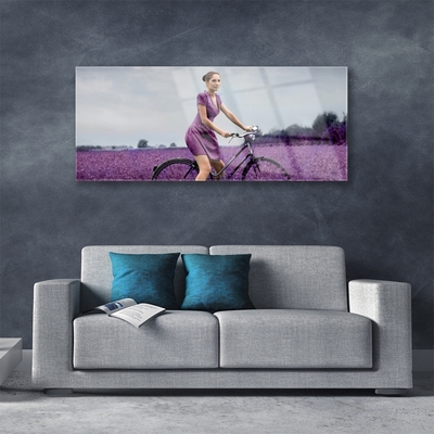 Tablouri acrilice Femeia biciclete Meadow Oameni roz